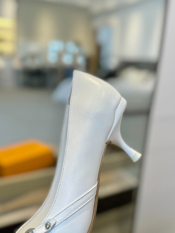 6AM 5.5cm White Leather Pumps 241207