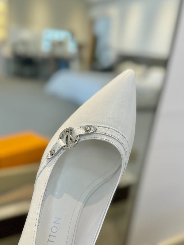 6AM 5.5cm White Leather Pumps 241207