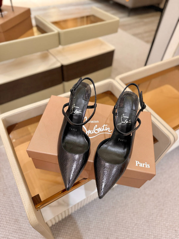 CL Jenlove Slingback 10.5cm Black Glossy Leather 635808