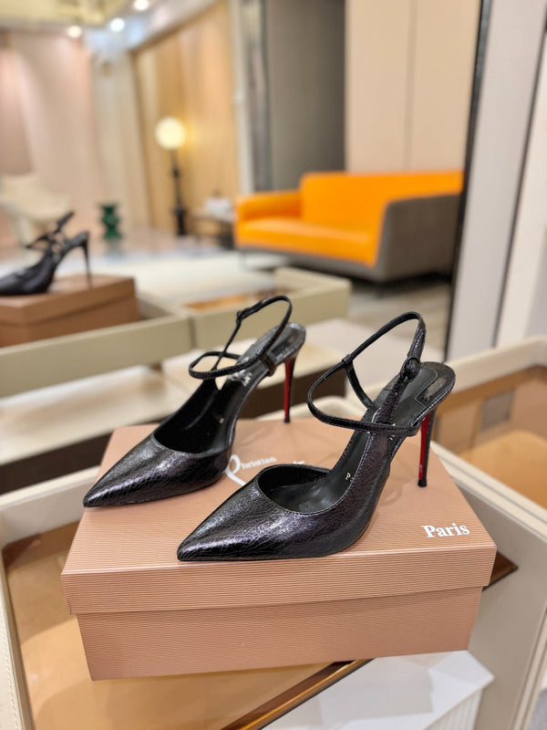 CL Jenlove Slingback 10.5cm Black Glossy Leather 635808