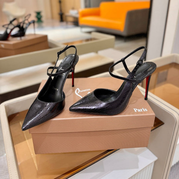 CL Jenlove Slingback 10.5cm Black Glossy Leather 635808