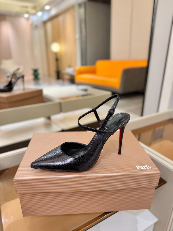 CL Jenlove Slingback 10.5cm Black Glossy Leather 635808