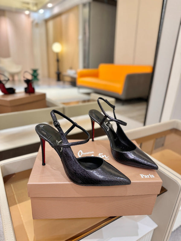 CL Jenlove Slingback 10.5cm Black Glossy Leather 635808