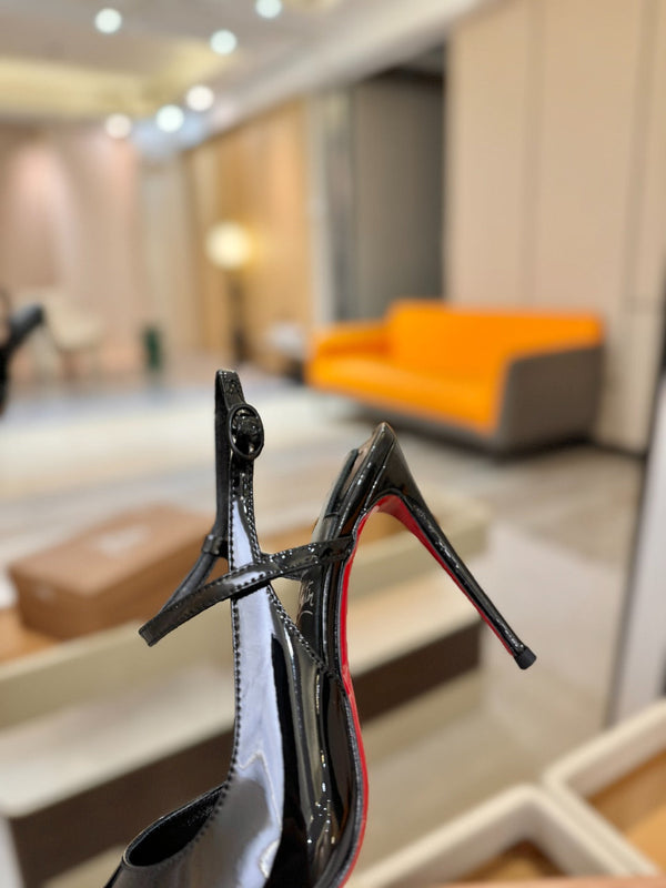 CL Jenlove Slingback 10.5cm Black Patent Leather 635811
