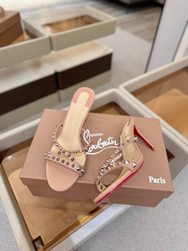 CL Tatooshka Spikes Mule 8.5cm Nude Nappa Leather 776039