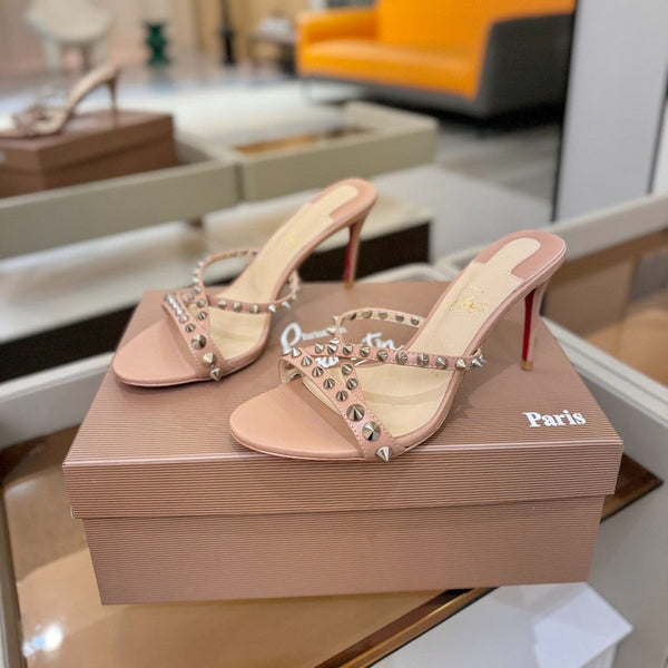 CL Tatooshka Spikes Mule 8.5cm Nude Nappa Leather 776039