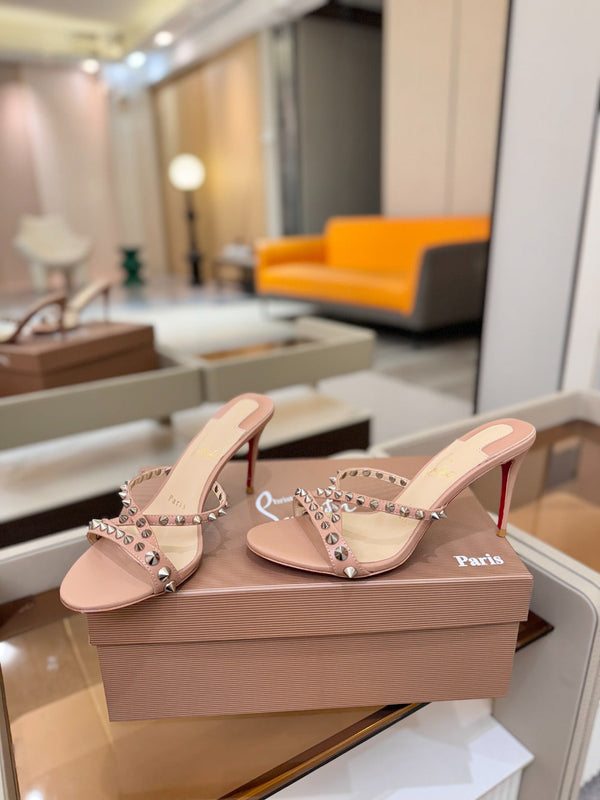 CL Tatooshka Spikes Mule 8.5cm Nude Nappa Leather 776039