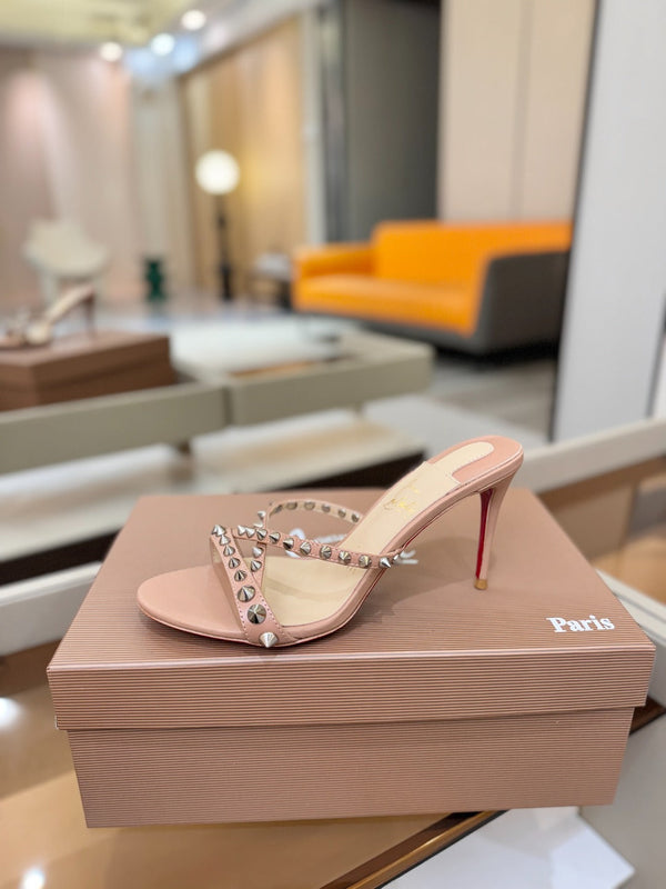 CL Tatooshka Spikes Mule 8.5cm Nude Nappa Leather 776039