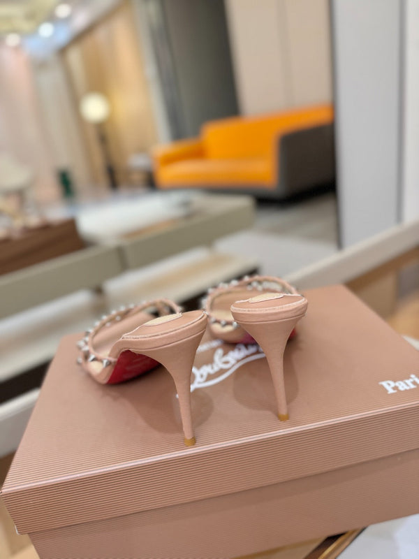 CL Tatooshka Spikes Mule 8.5cm Nude Nappa Leather 776039