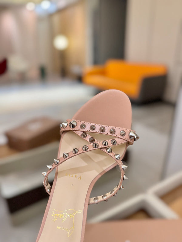 CL Tatooshka Spikes Mule 8.5cm Nude Nappa Leather 776039