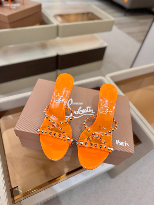 CL Tatooshka Spikes Mule 8.5cm Orange Nappa Leather 776039