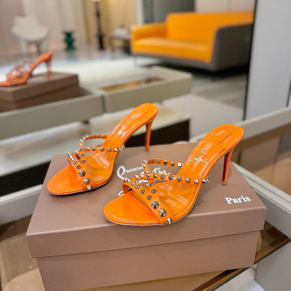 CL Tatooshka Spikes Mule 8.5cm Orange Nappa Leather 776039