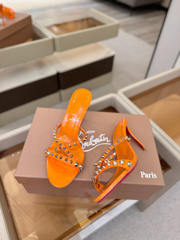 CL Tatooshka Spikes Mule 8.5cm Orange Nappa Leather 776039