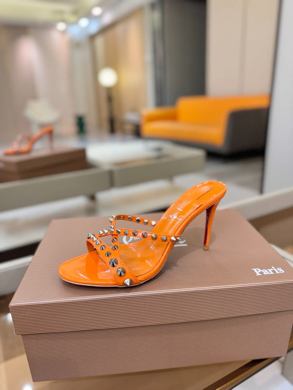 CL Tatooshka Spikes Mule 8.5cm Orange Nappa Leather 776039