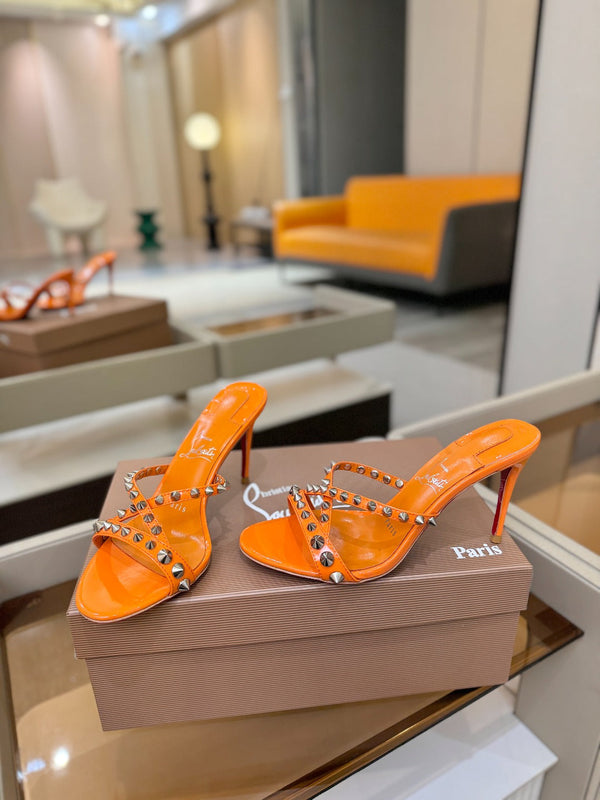 CL Tatooshka Spikes Mule 8.5cm Orange Nappa Leather 776039