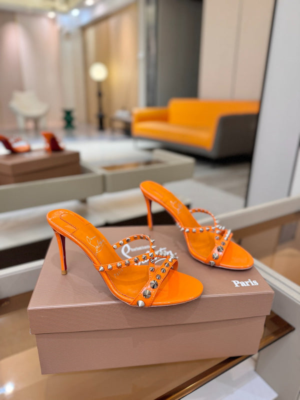 CL Tatooshka Spikes Mule 8.5cm Orange Nappa Leather 776039
