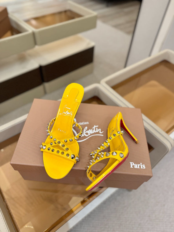 CL Tatooshka Spikes Mule 8.5cm Yellow Nappa Leather 776040