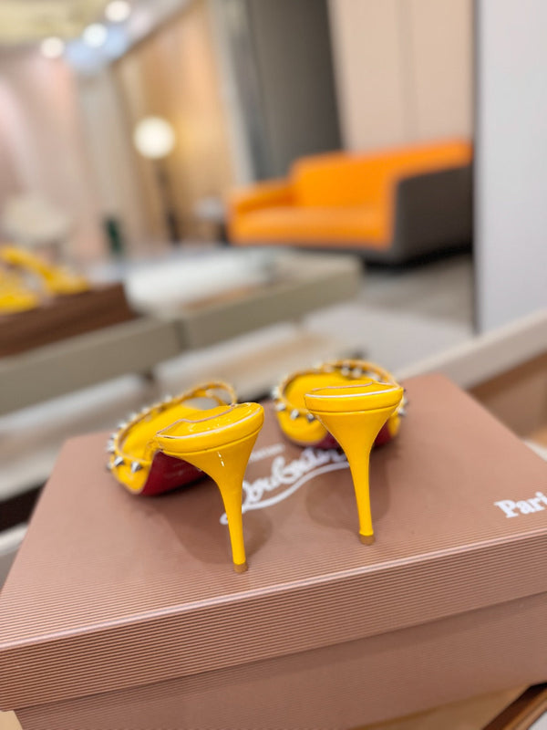 CL Tatooshka Spikes Mule 8.5cm Yellow Nappa Leather 776040