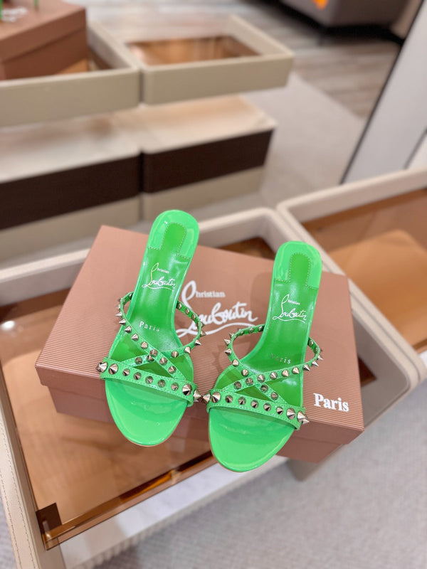 CL Tatooshka Spikes Mule 8.5cm Green Nappa Leather 776041