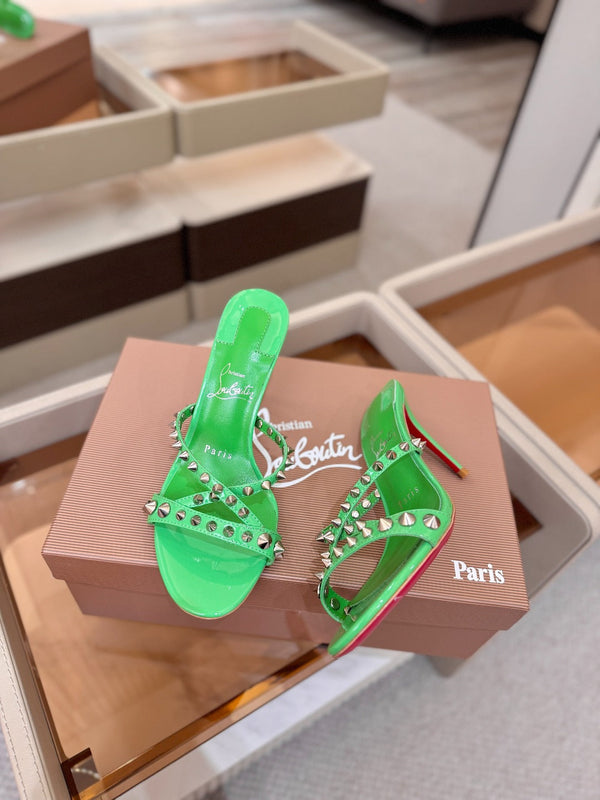 CL Tatooshka Spikes Mule 8.5cm Green Nappa Leather 776041