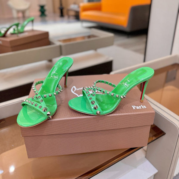 CL Tatooshka Spikes Mule 8.5cm Green Nappa Leather 776041