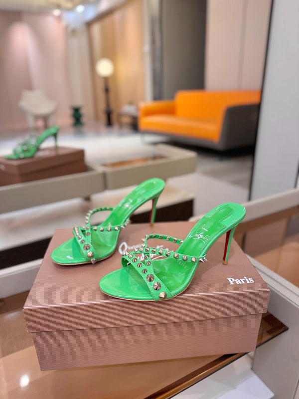 CL Tatooshka Spikes Mule 8.5cm Green Nappa Leather 776041