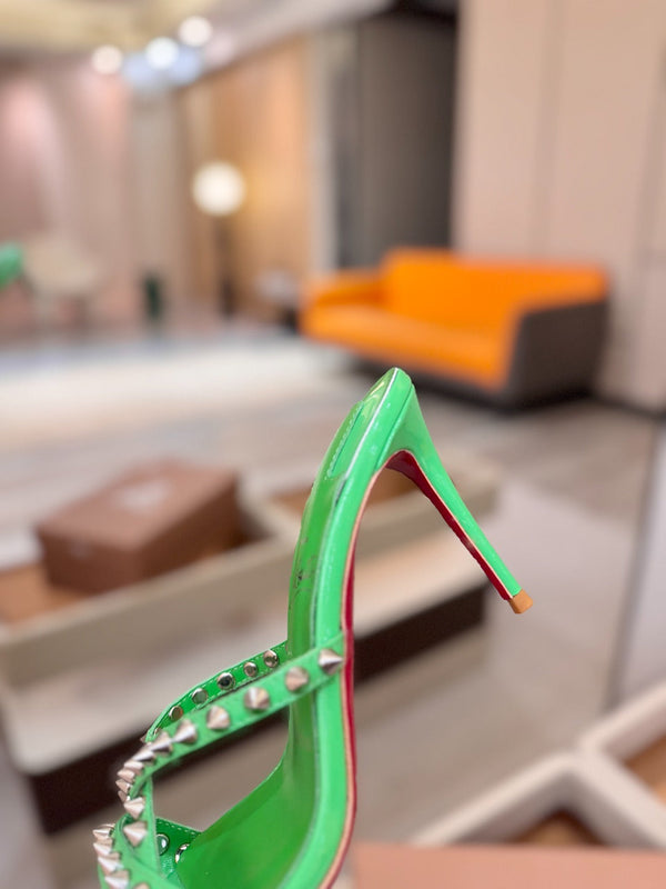 CL Tatooshka Spikes Mule 8.5cm Green Nappa Leather 776041