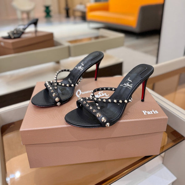 CL Tatooshka Spikes Mule 8.5cm Black Nappa Leather 776042