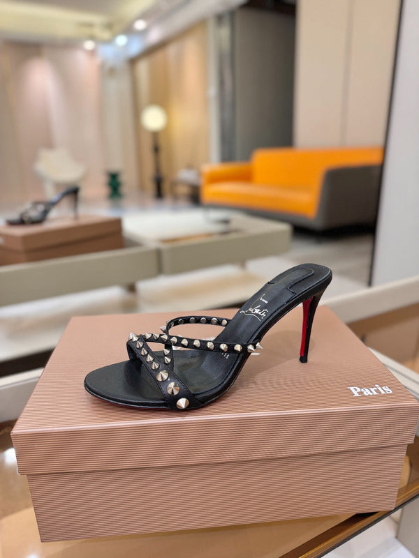 CL Tatooshka Spikes Mule 8.5cm Black Nappa Leather 776042