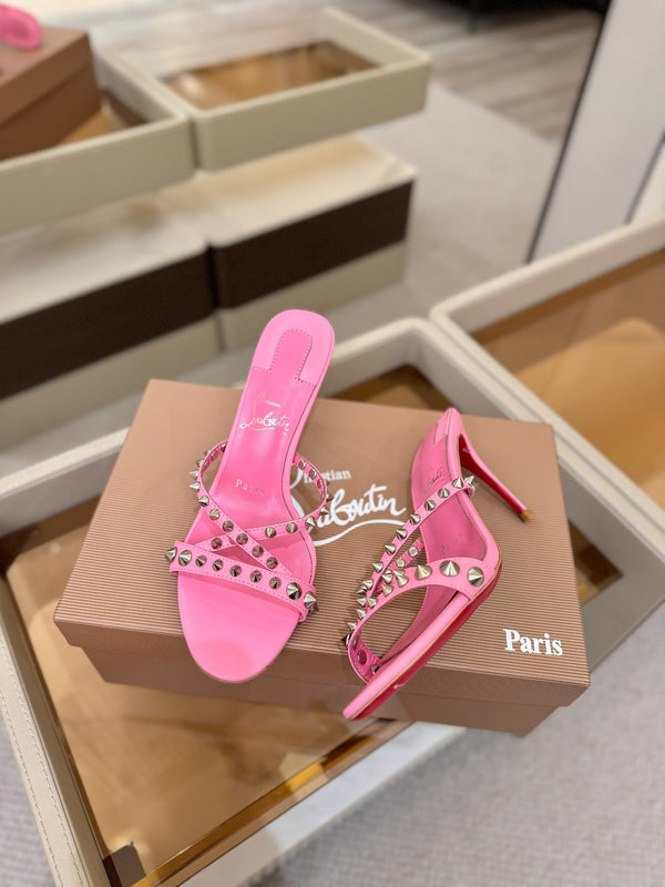 CL Tatooshka Spikes Mule 8.5cm Hot Pink Nappa Leather 776043