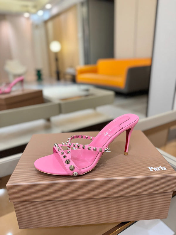 CL Tatooshka Spikes Mule 8.5cm Hot Pink Nappa Leather 776043