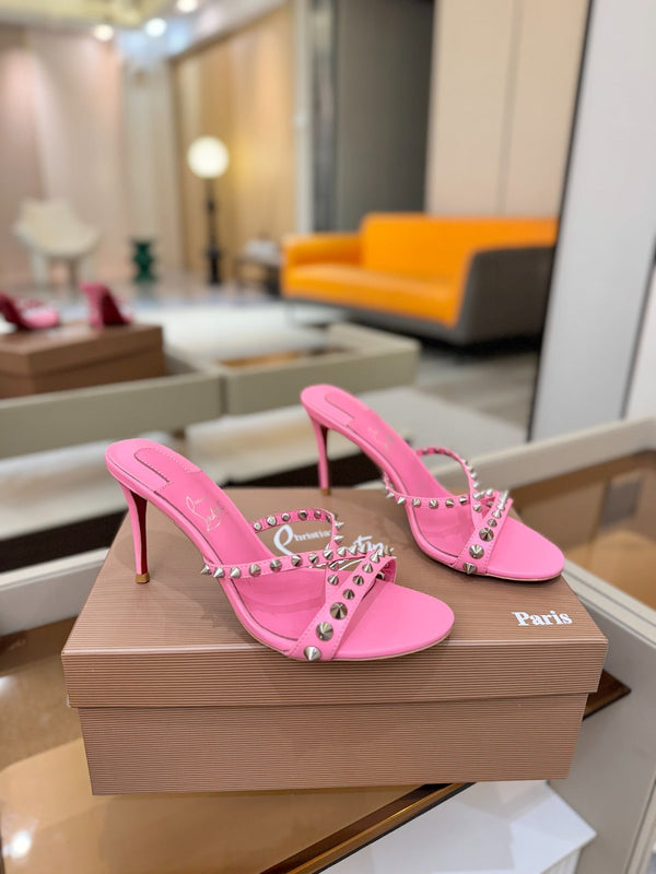 CL Tatooshka Spikes Mule 8.5cm Hot Pink Nappa Leather 776043