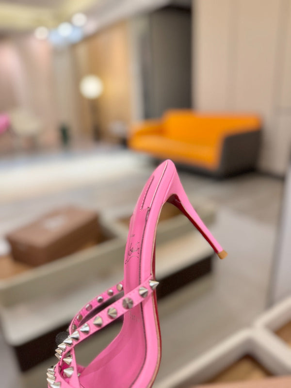 CL Tatooshka Spikes Mule 8.5cm Hot Pink Nappa Leather 776043