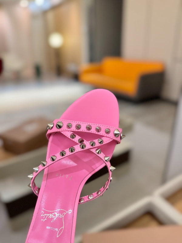 CL Tatooshka Spikes Mule 8.5cm Hot Pink Nappa Leather 776043