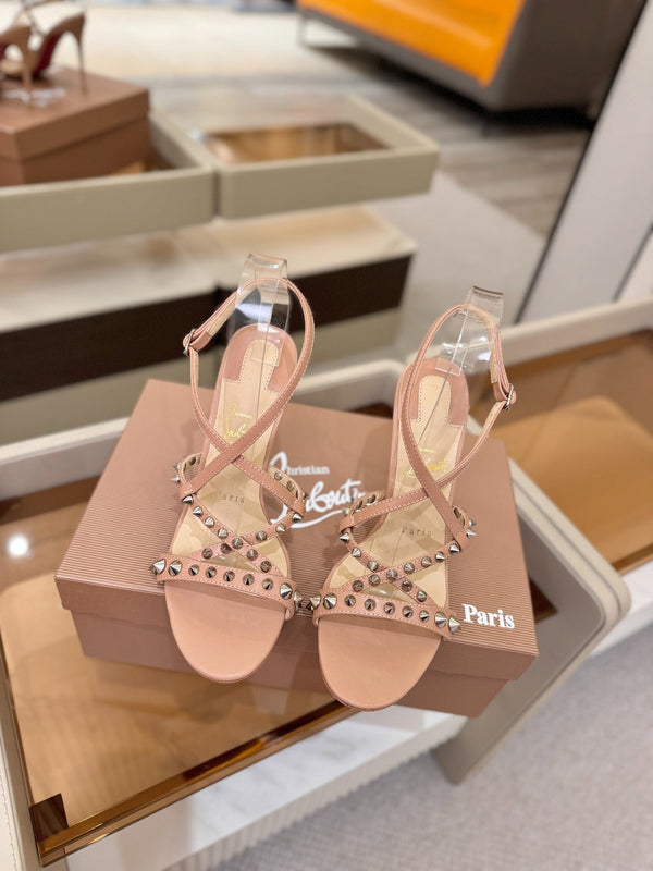 CL Tatooshka Spikes Sandal 10cm Nude Nappa Leather 776045