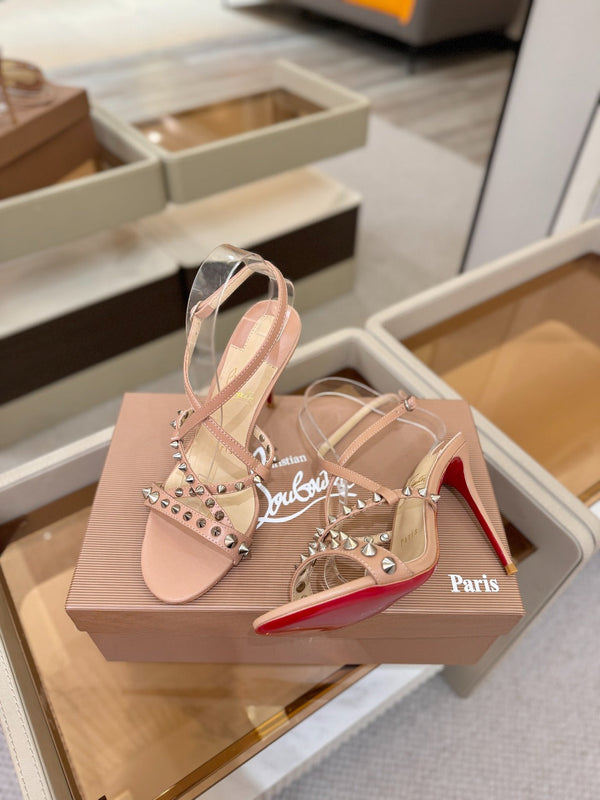 CL Tatooshka Spikes Sandal 10cm Nude Nappa Leather 776045