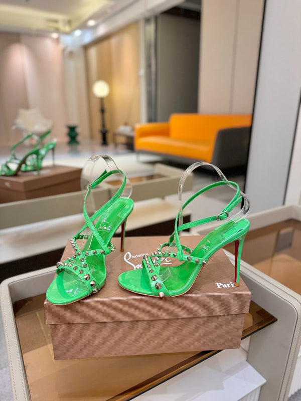 CL Tatooshka Spikes Sandal 10cm Green Nappa Leather 776046