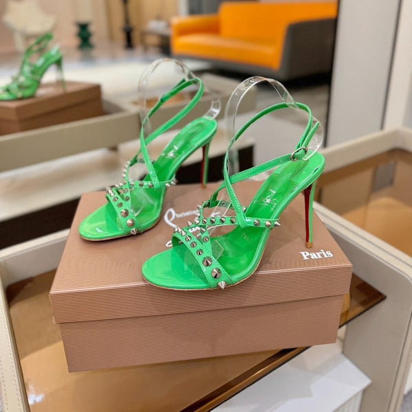 CL Tatooshka Spikes Sandal 10cm Green Nappa Leather 776046