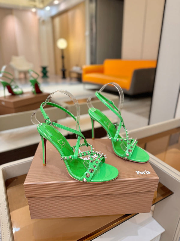 CL Tatooshka Spikes Sandal 10cm Green Nappa Leather 776046