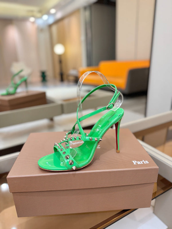CL Tatooshka Spikes Sandal 10cm Green Nappa Leather 776046