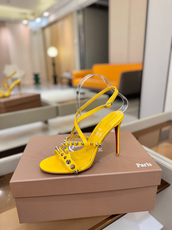 CL Tatooshka Spikes Sandal 10cm Yellow Nappa Leather 776047