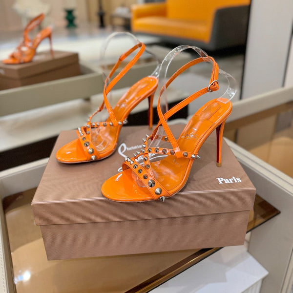 CL Tatooshka Spikes Sandal 10cm Orange Nappa Leather 776048