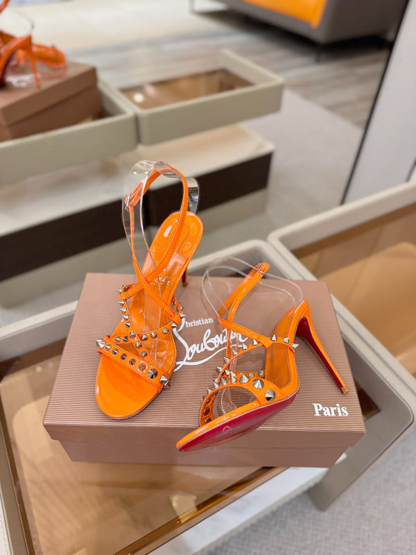 CL Tatooshka Spikes Sandal 10cm Orange Nappa Leather 776048