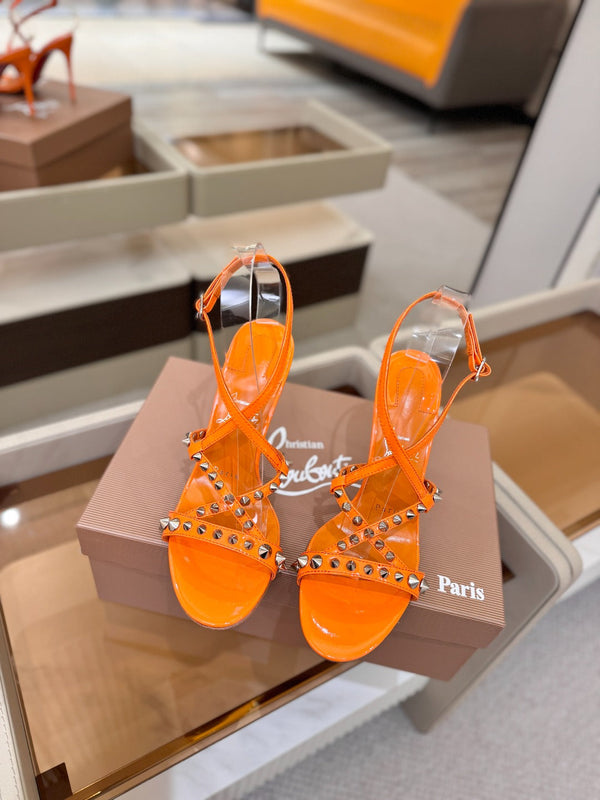 CL Tatooshka Spikes Sandal 10cm Orange Nappa Leather 776048