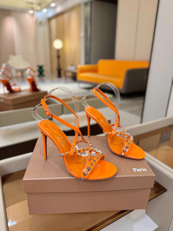 CL Tatooshka Spikes Sandal 10cm Orange Nappa Leather 776048