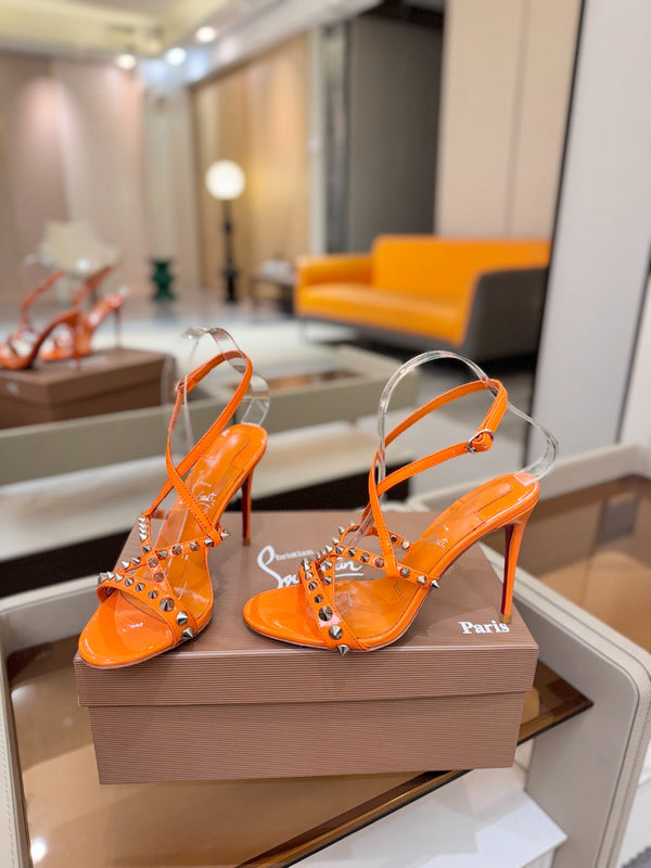 CL Tatooshka Spikes Sandal 10cm Orange Nappa Leather 776048