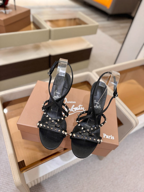 CL Tatooshka Spikes Sandal 10cm Black Nappa Leather