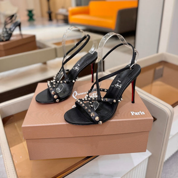 CL Tatooshka Spikes Sandal 10cm Black Nappa Leather