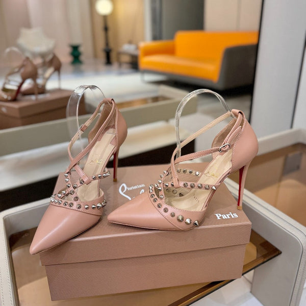 CL Tatooshka Spikes Pump 10cm Light Pink Nappa Leather