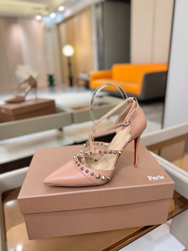 CL Tatooshka Spikes Pump 10cm Light Pink Nappa Leather